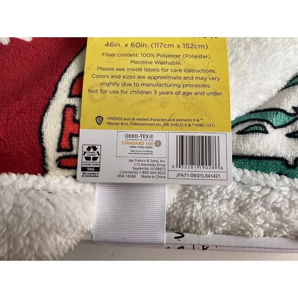 Friends Sherpa Backed Soft Throw Blanket 46 in X 60 in‎ Central Perk Coffee NEW